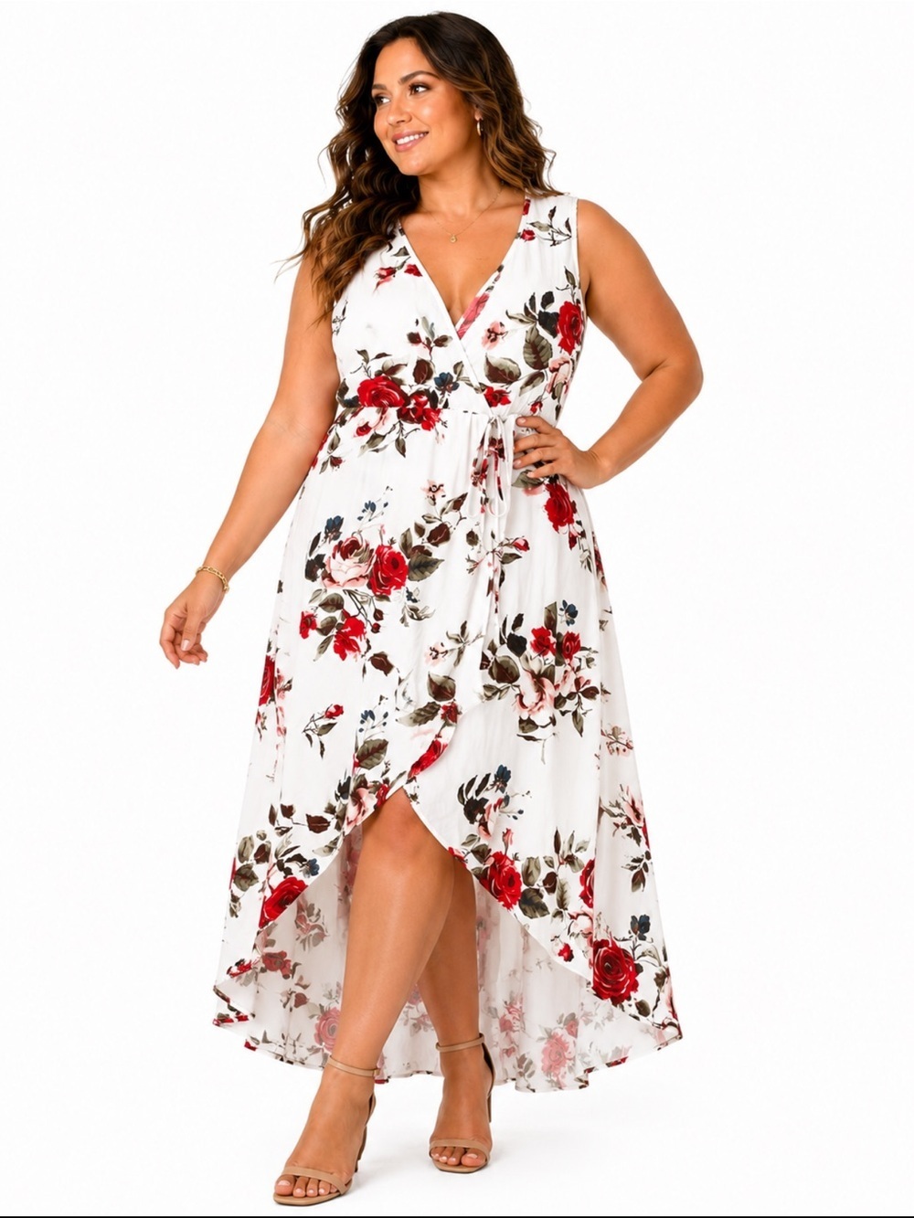 J for Justify Pink Rose Print Hi Low Dress